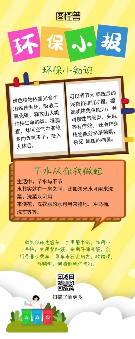 环保科普手抄报绿色卡通营销长图