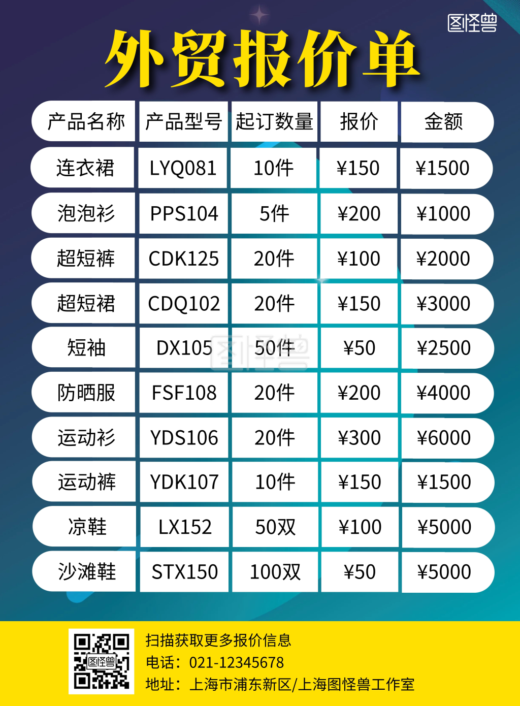 黄绿色简约大气外贸报价海报