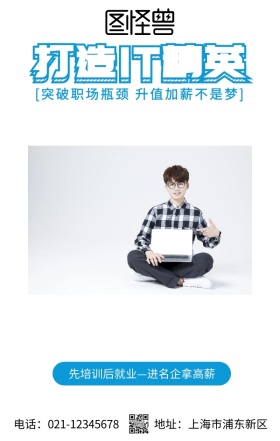 IT精英培训办公信息蓝色科技手机营销海报