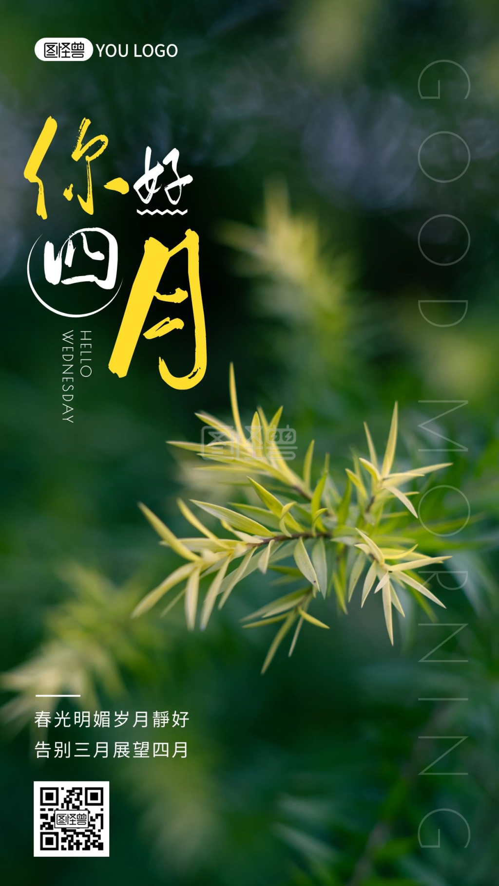 绿叶摄影四月的春天早安日签图