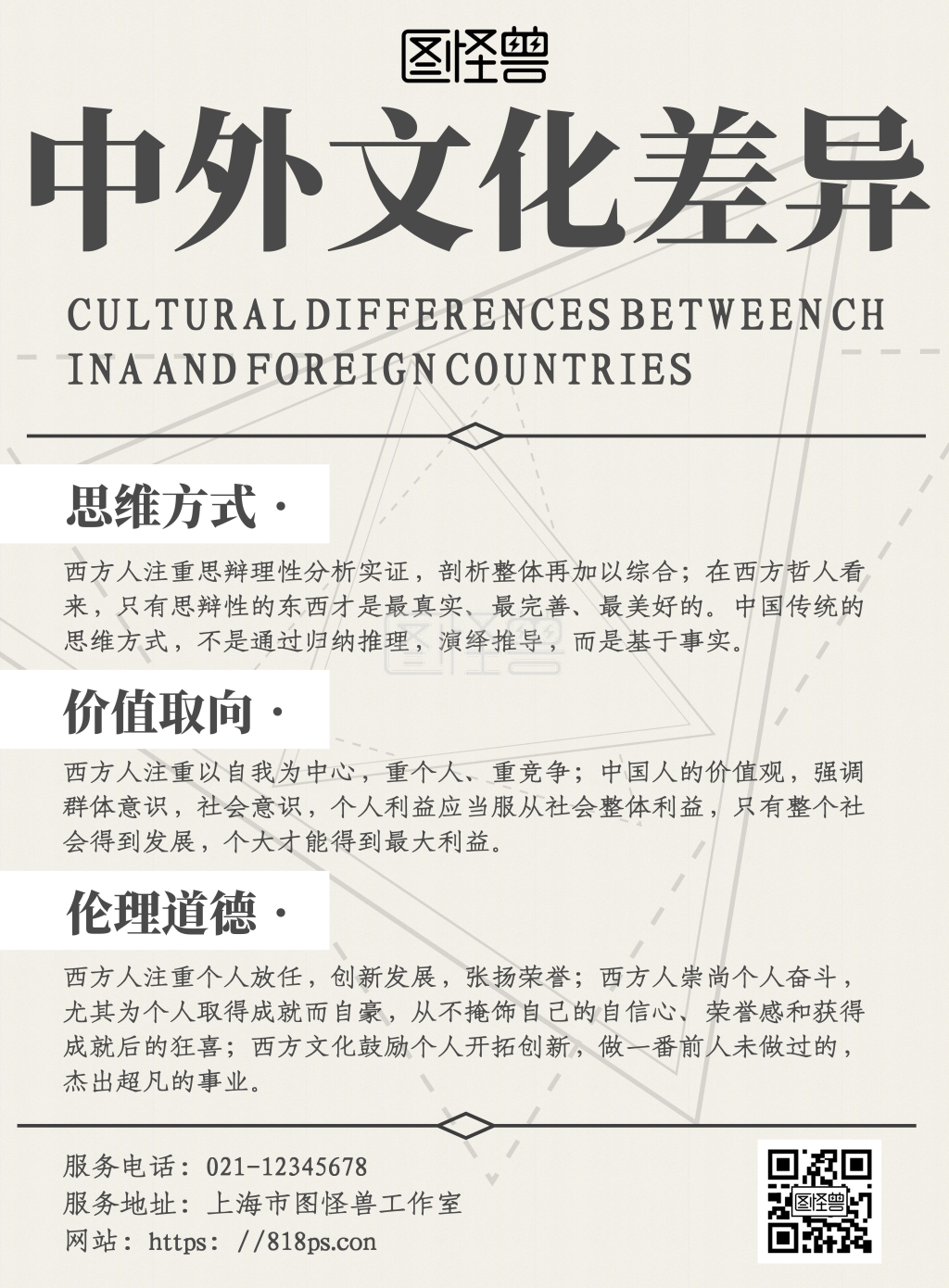 简约灰色系中外文化差异宣传海报
