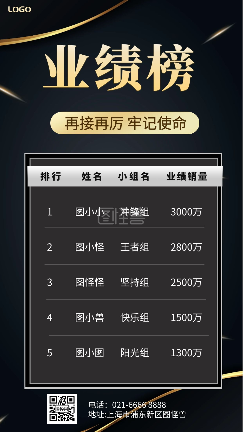 业绩榜单表格黑色手机海报