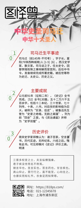校园文化中华史圣司马迁人物介绍易拉宝