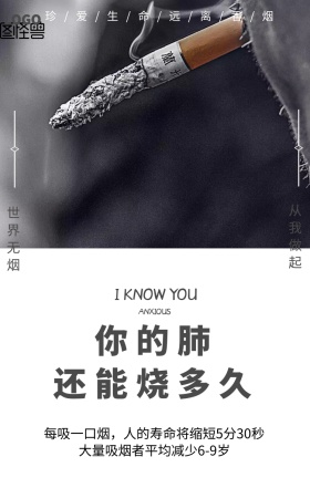 珍爱生命远离香烟世界无烟灰色海报