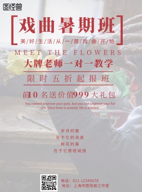 中国风戏曲暑期班宣传海报