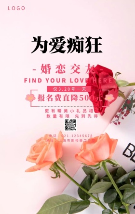 婚恋交友海报简约红色海报	