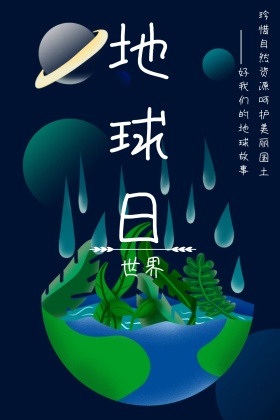 世界地球日环境保护蓝色卡通红包公众号配图