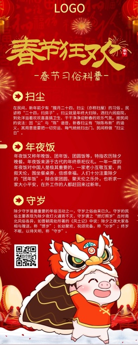 春节狂欢科普习俗红色烟花营销长图