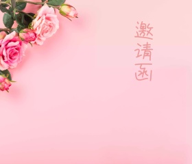 粉色爱心蝴蝶结边框生日邀请函
