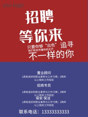 红色花纹通用人才招聘海报