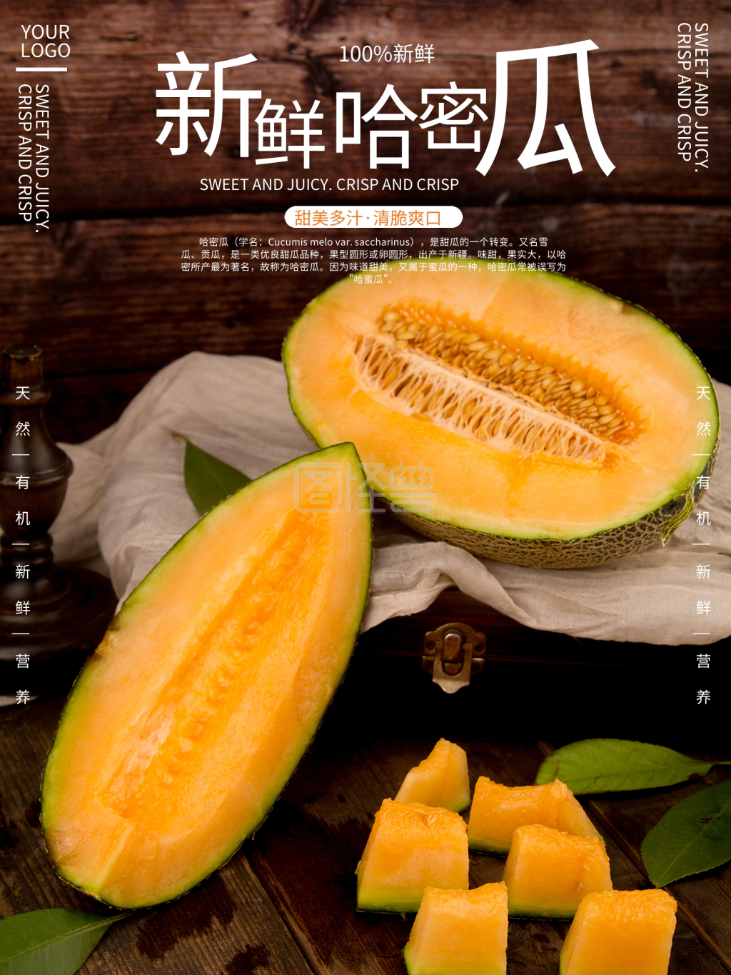 清新哈密瓜水果摄影图促销海报