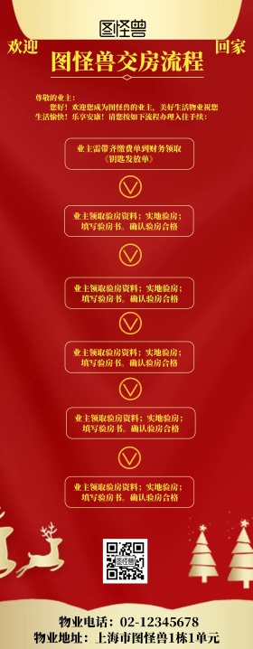 红色喜庆交房流程易拉宝