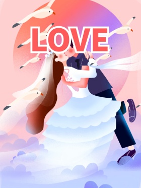 异性KT板紫色婚礼拍照原创手绘