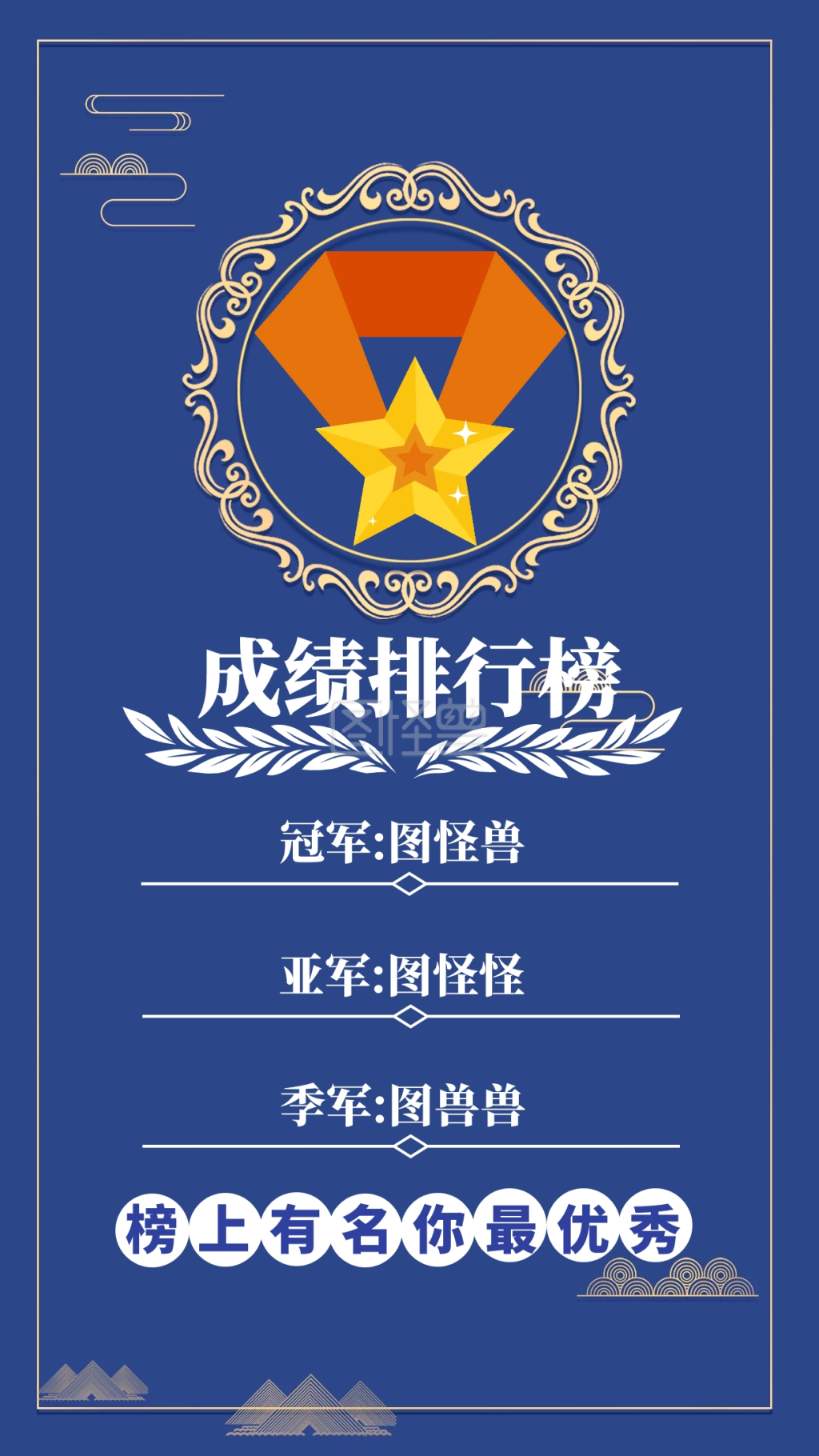 复古蓝色简约大气成绩排名手机海报