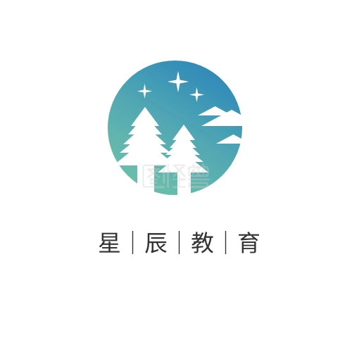 育儿课程logo简约蓝绿渐变树林星辰