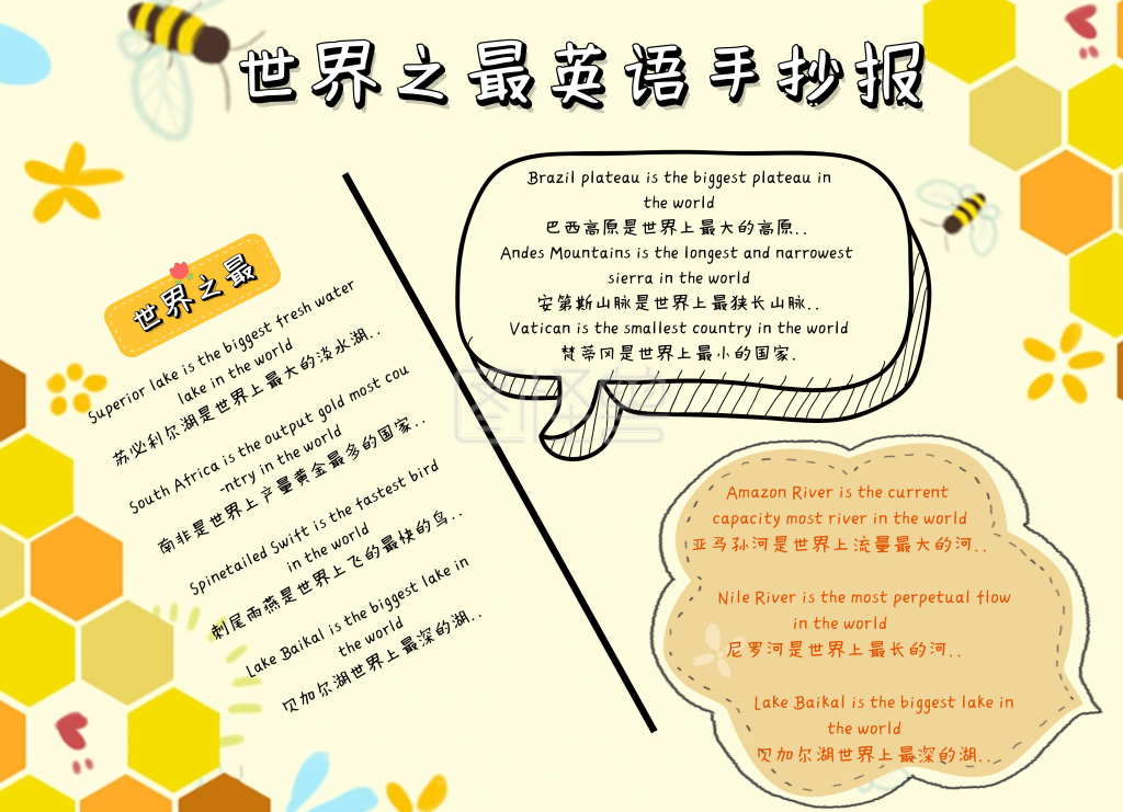 世界之最-世界之最英语手抄报黄色卡通在线图片制作-图怪兽