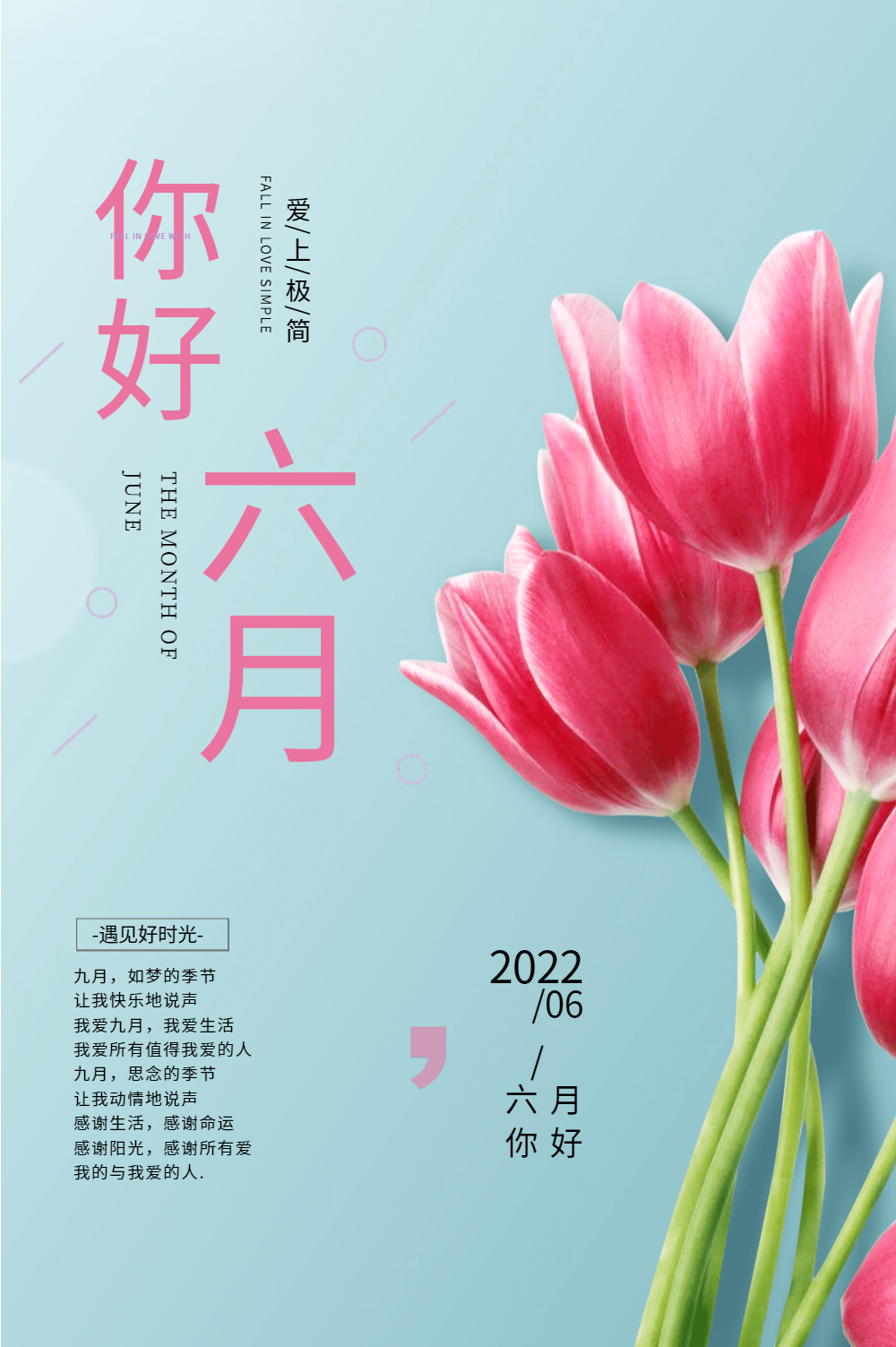 清新唯美你好六月海报