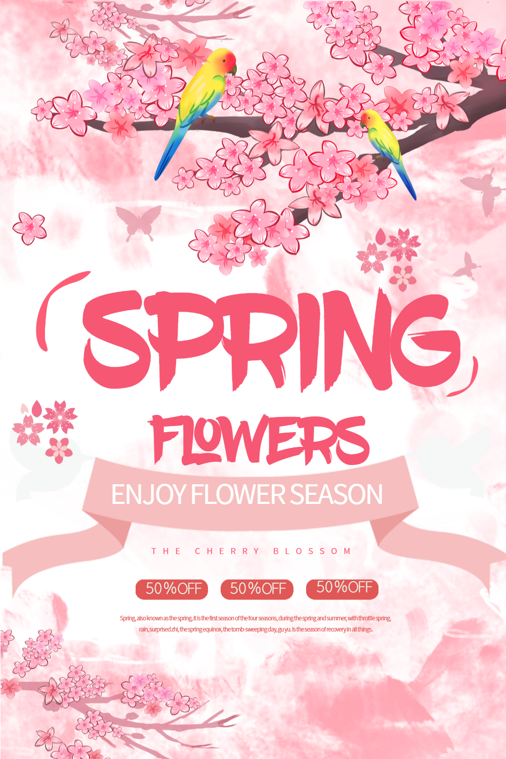 海报正版简洁创意英文春天spring促销海报正版春天来了英文句子手抄报