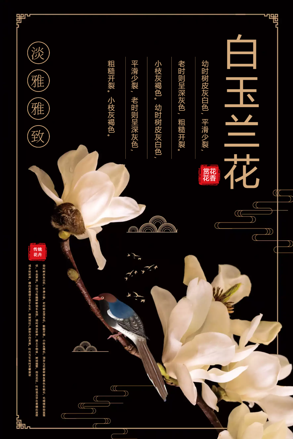 简洁中式风白玉兰花宣传海报