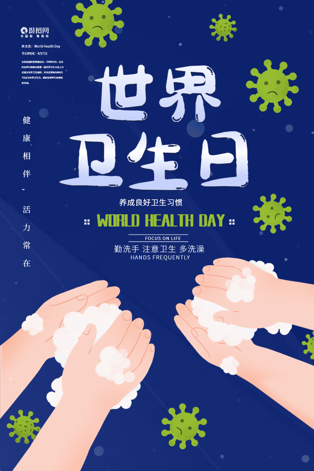 世界卫生日主题海报正版简约促销美食摄影图海报正版安全生产月宣传