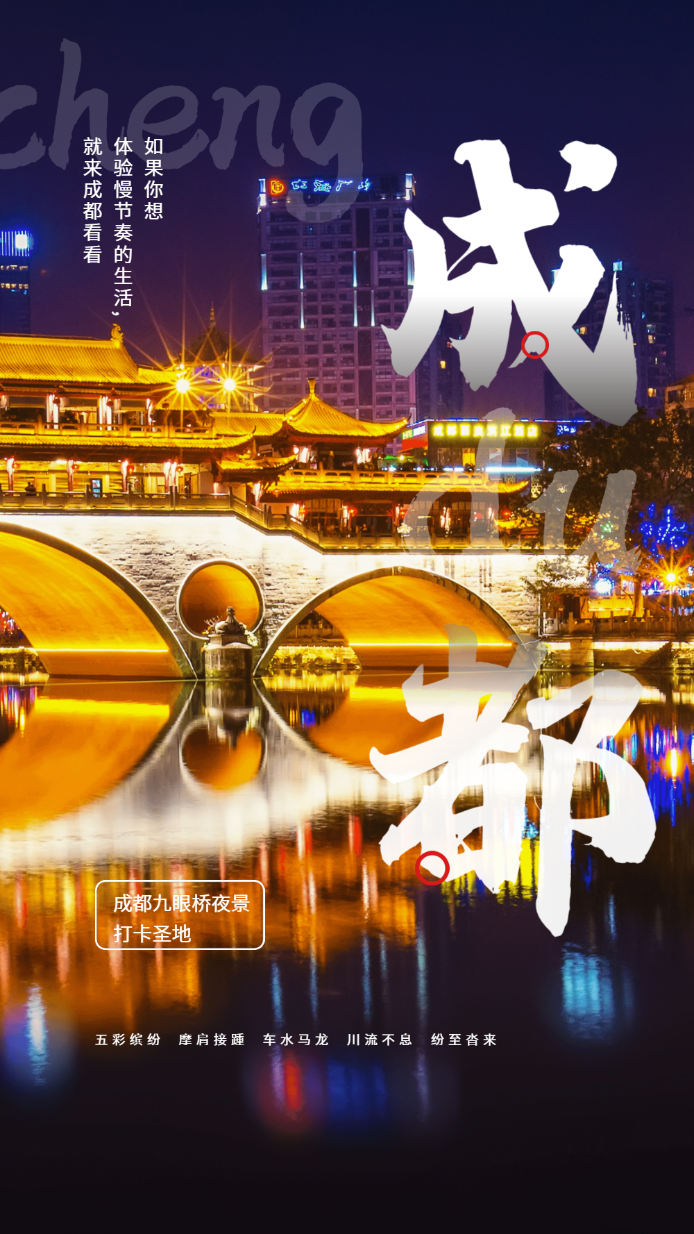 成都旅游之成都九眼桥夜景摄影图海报