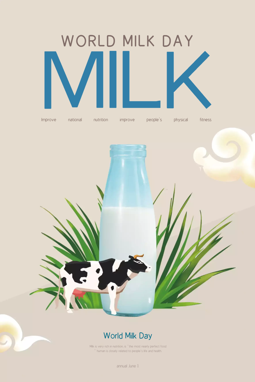 世界牛奶日英文宣传海报