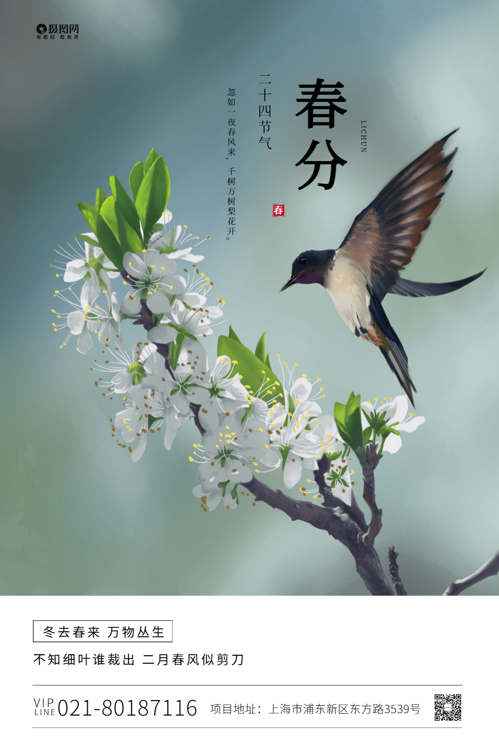 简洁风二十四节气春分节日海报