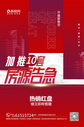 红色房地产房源告急促销海报