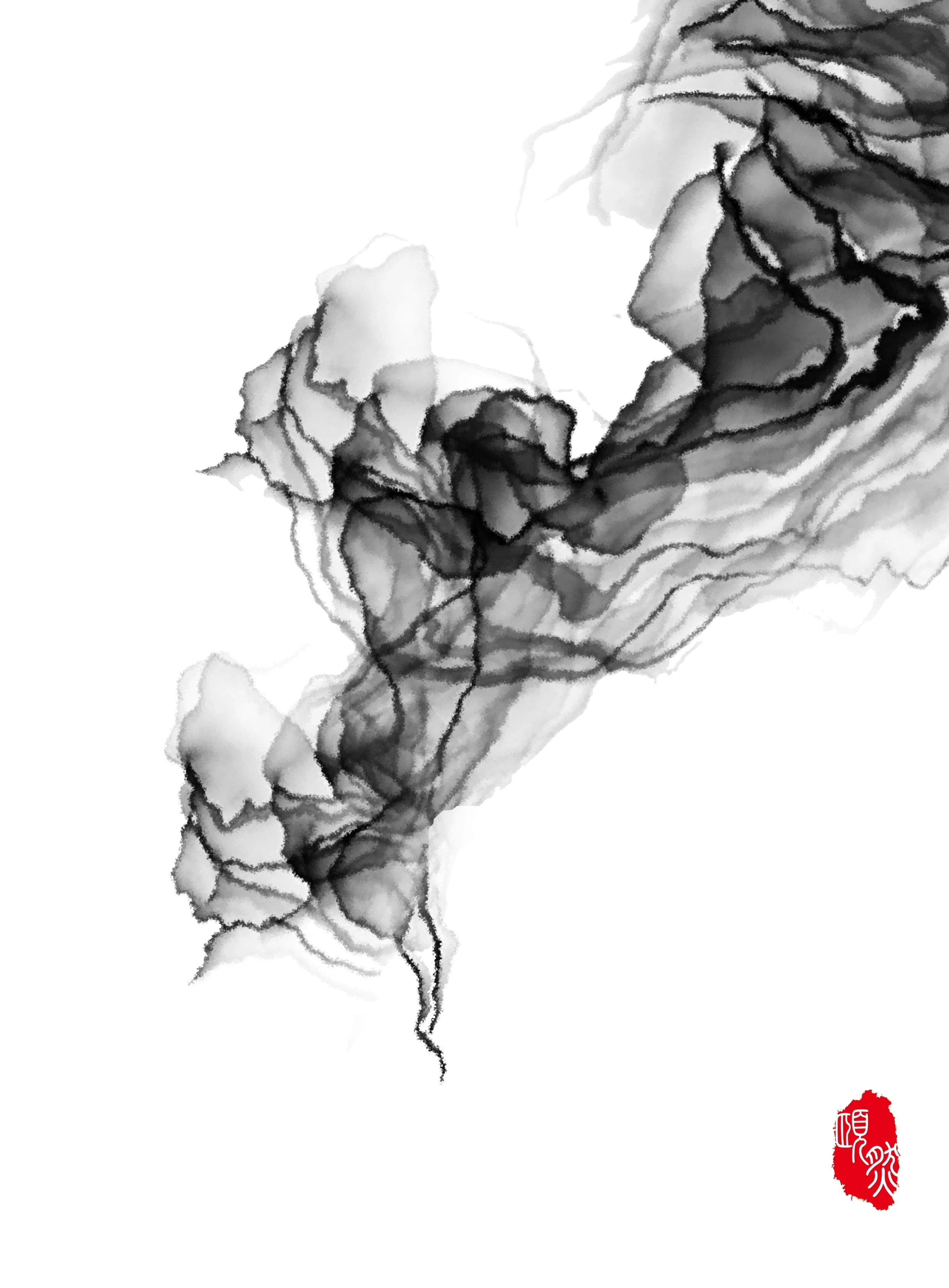 图怪兽原创元素抽象水墨山水装饰画