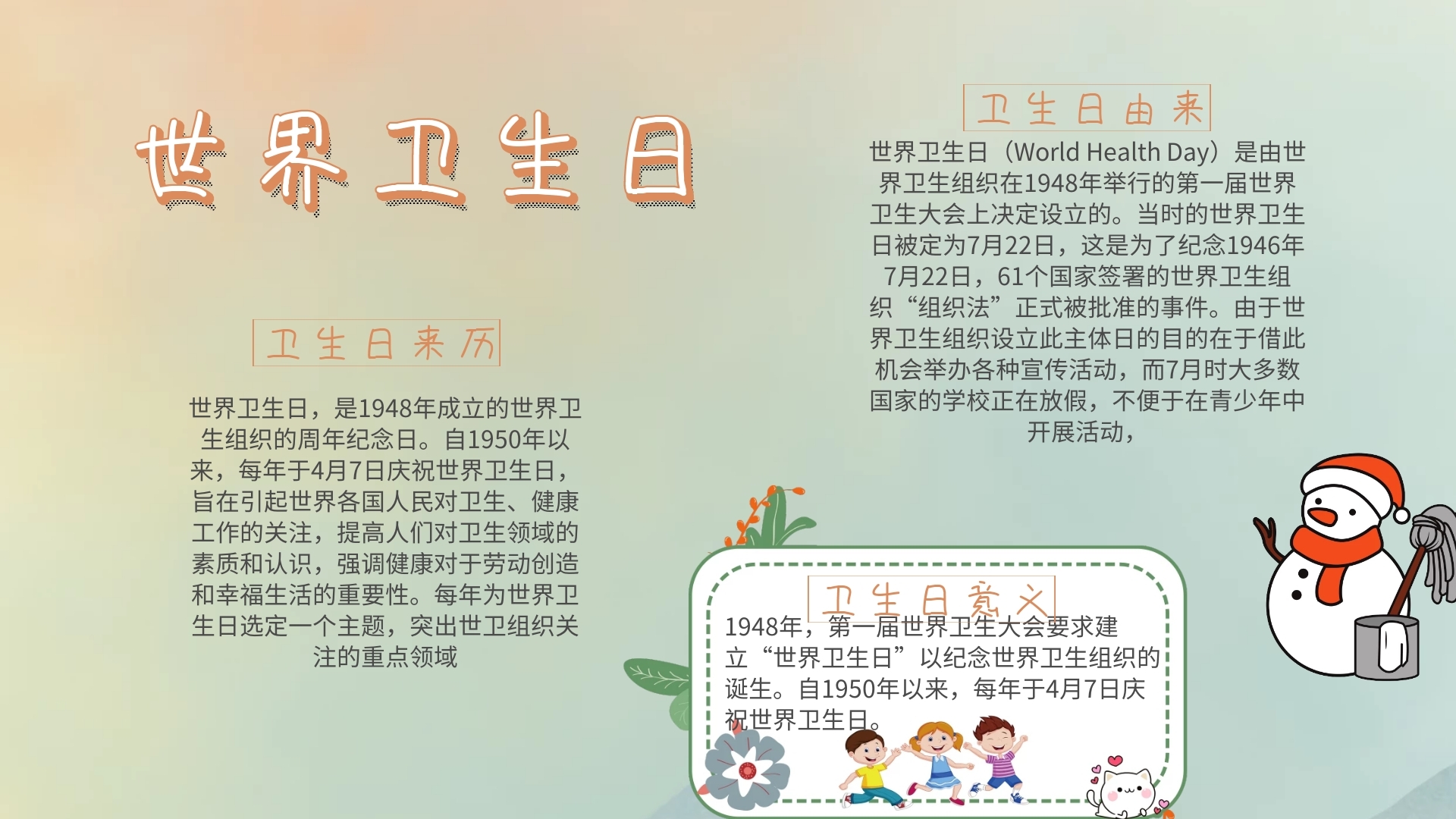 纪念日世界卫生日手抄报