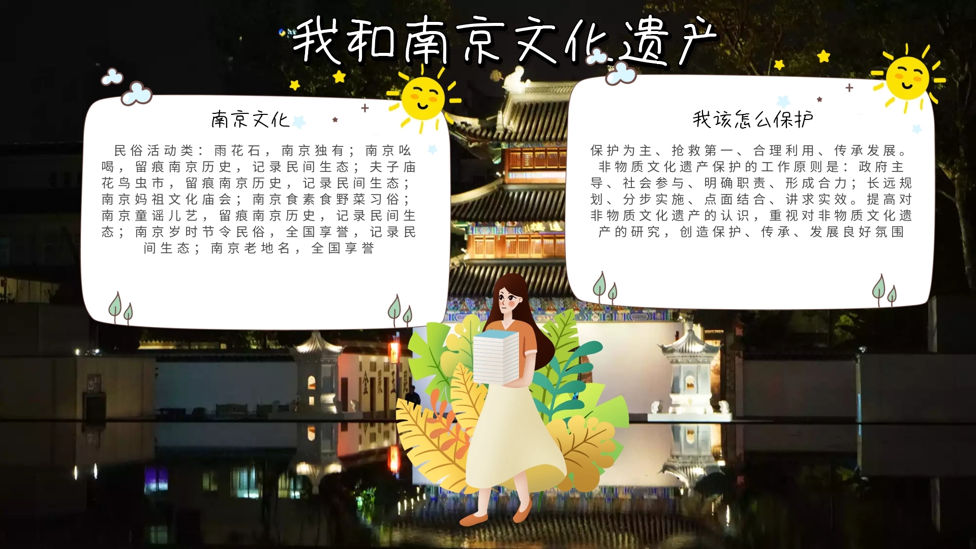 我和南京文化遗产蓝色白色卡通手抄报