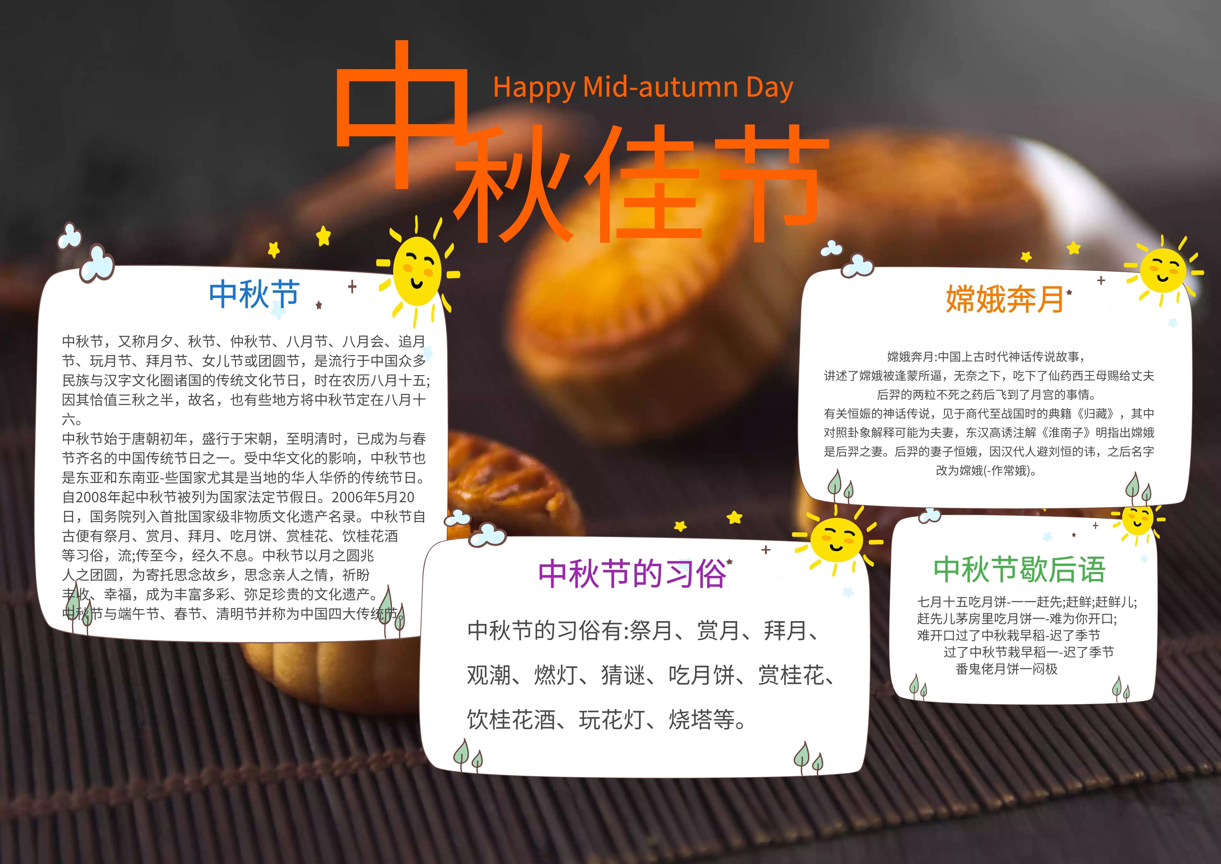 清新中秋节电子版小报卡通中小学生黑板手抄报