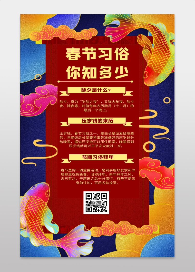 春节习俗你知多少卡通风格宣传手机海报