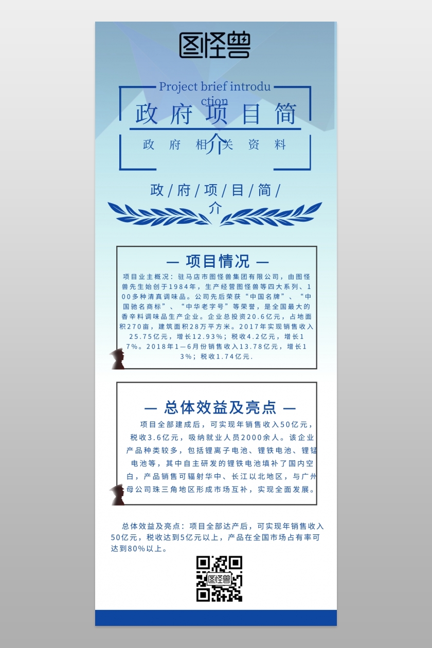 创意商务简约蓝色政府项目简介长图海报