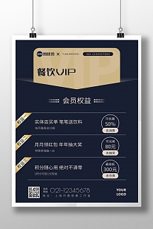 餐饮类会员权益海报蓝色质感