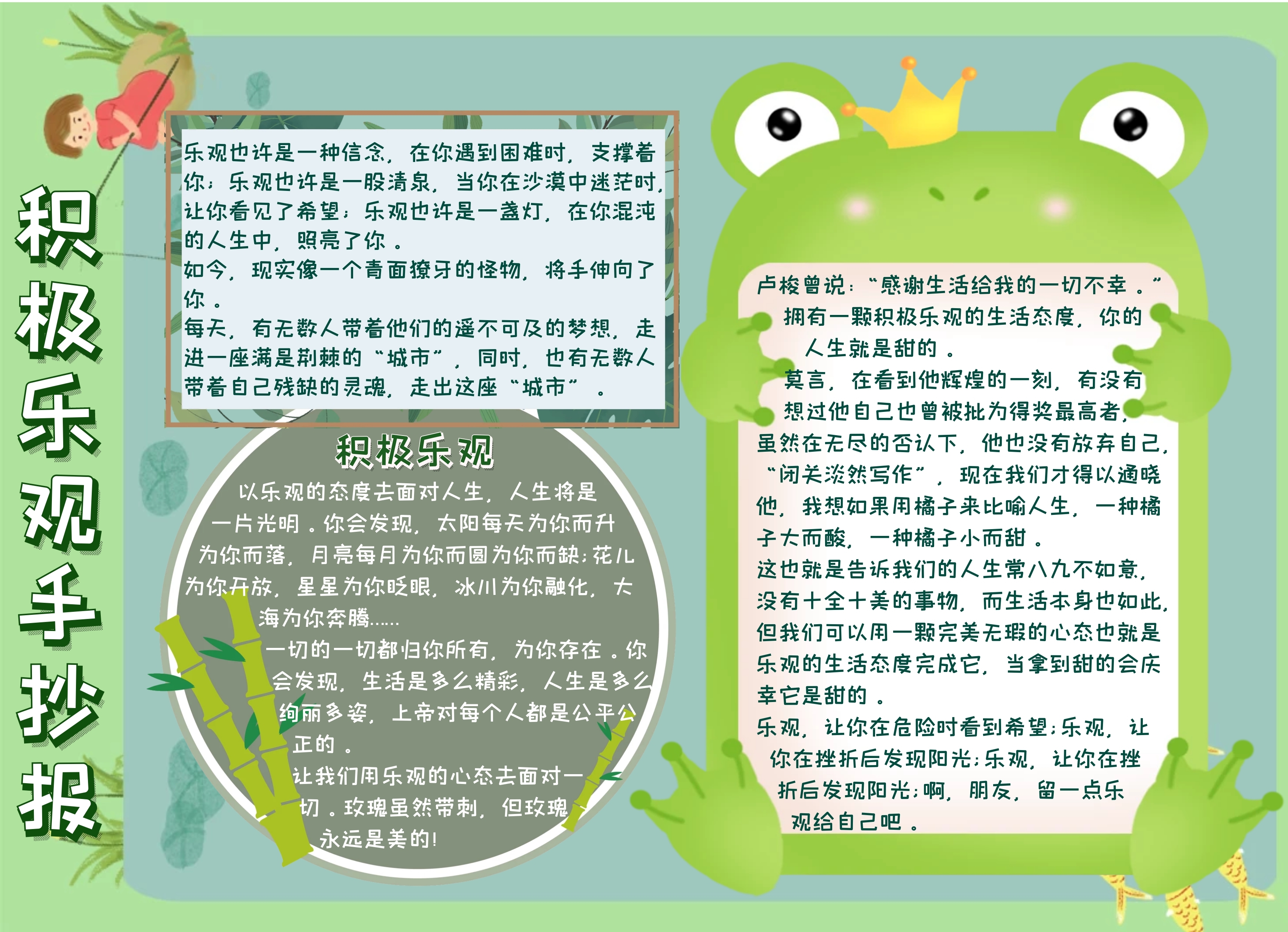 积极乐观手抄报绿色简约大气