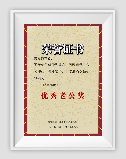 优秀老公荣誉证书