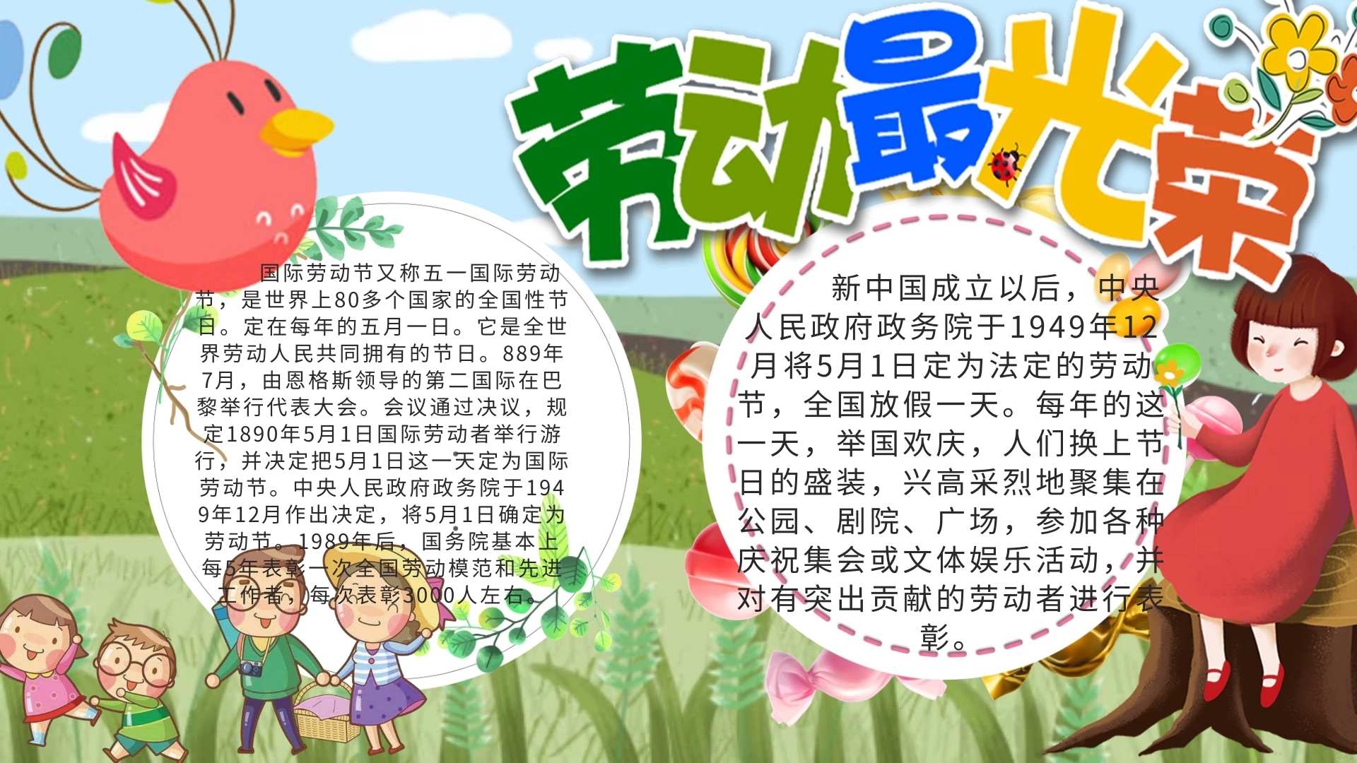 五月一日卡通插画宣传小报手抄报