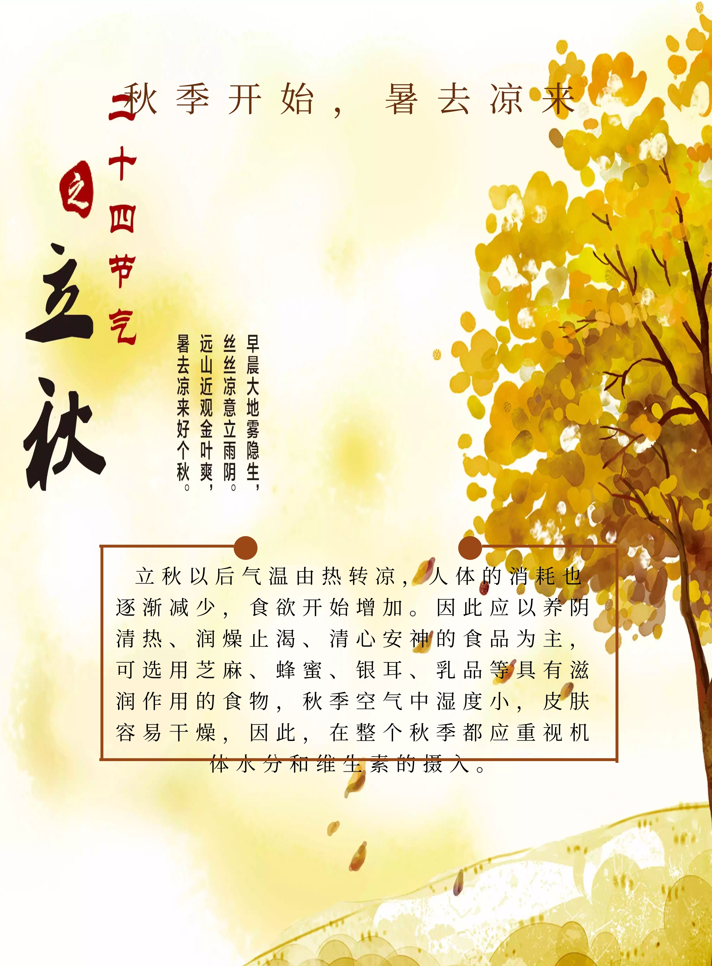 立秋二十四节气黄色宣传海报