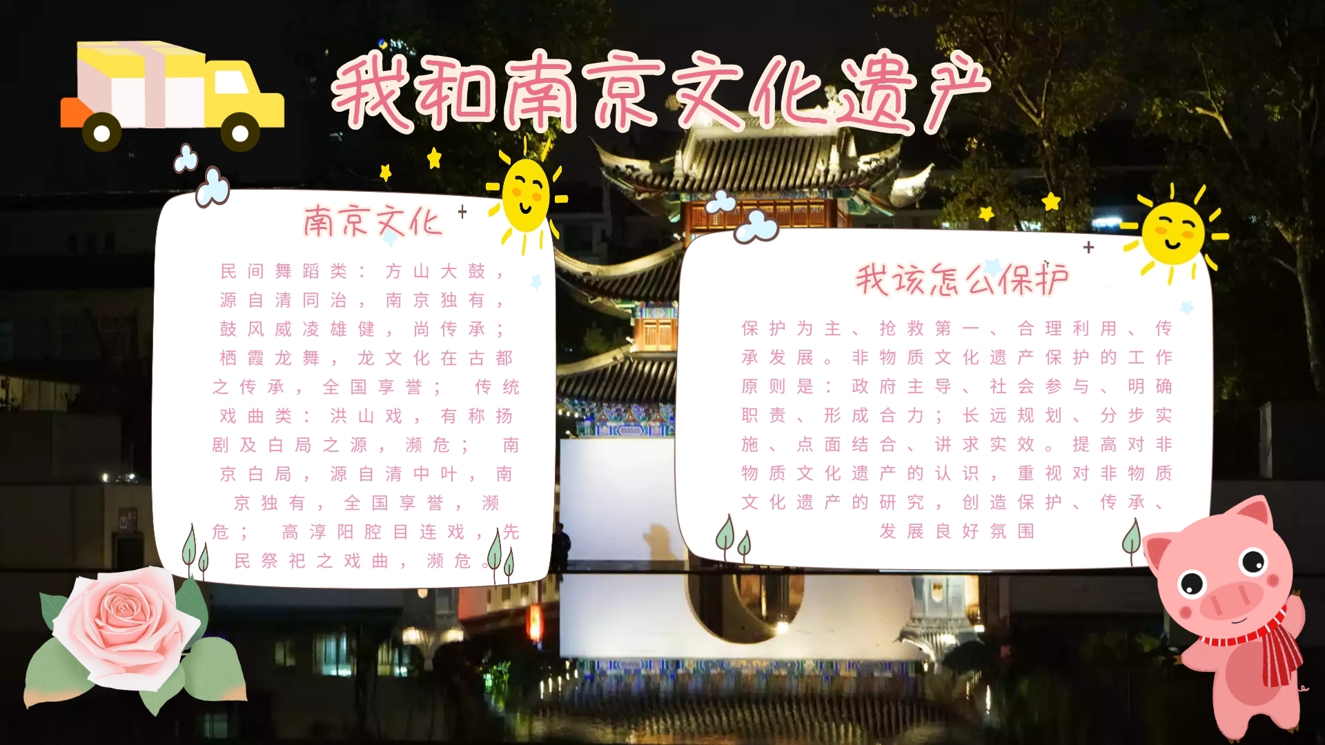 我和南京文化遗产粉色白色卡通手抄报