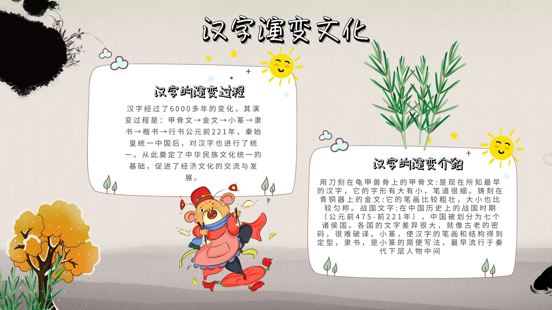 汉字演变文化白色黄色卡通手抄报