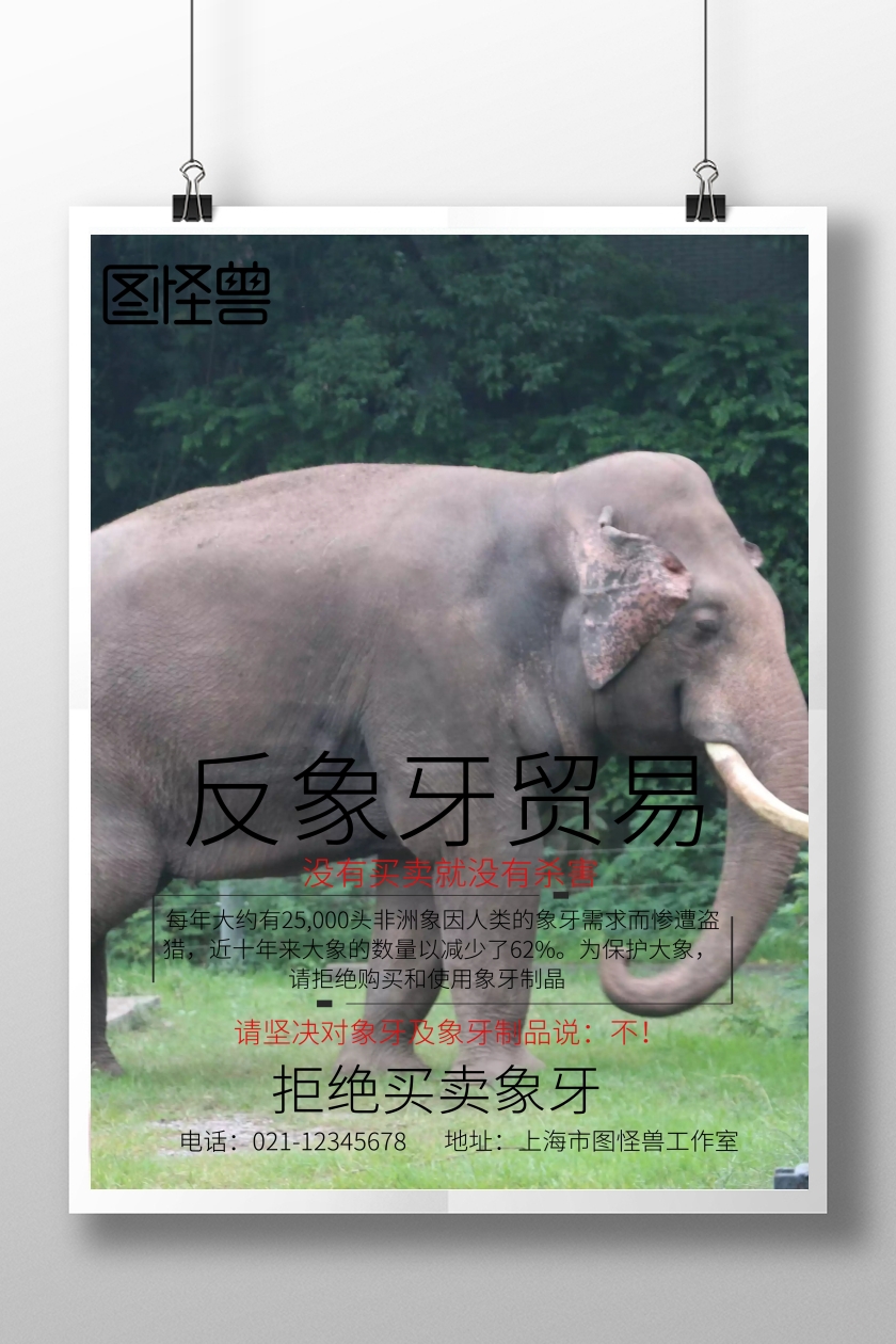 反象牙贸易黄色简约宣传海报