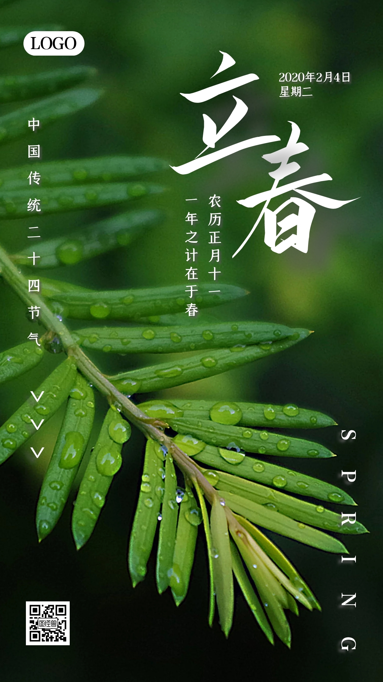 绿色清新简约立春节气日签