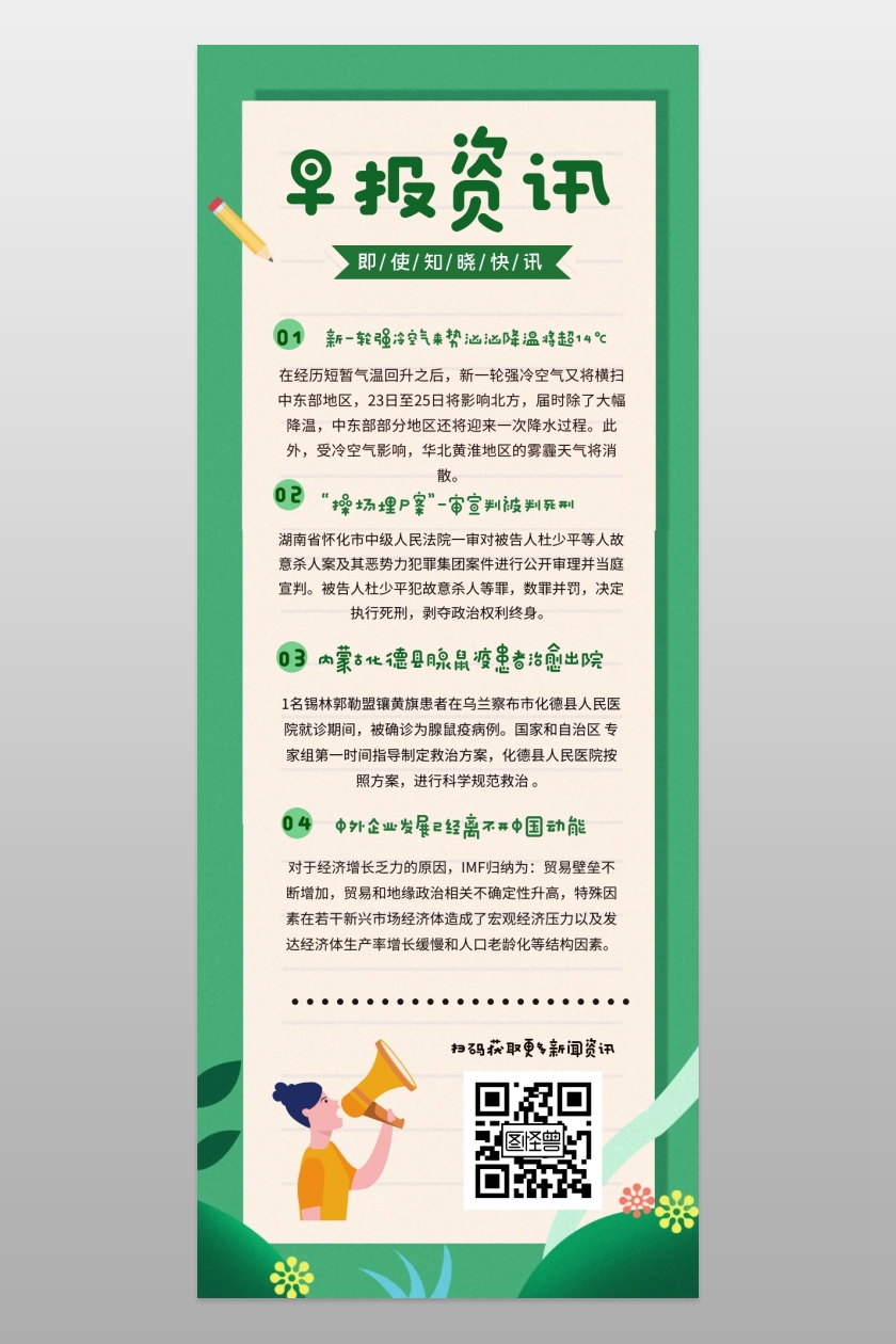 绿色每日早报快讯最新资讯长图在线图片制作-图怪兽
