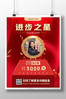进步之星业绩表彰竖版海报