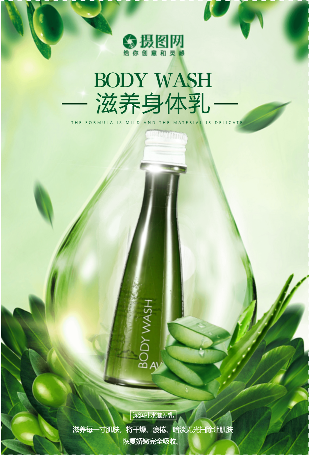 草本植物护肤身体乳海报