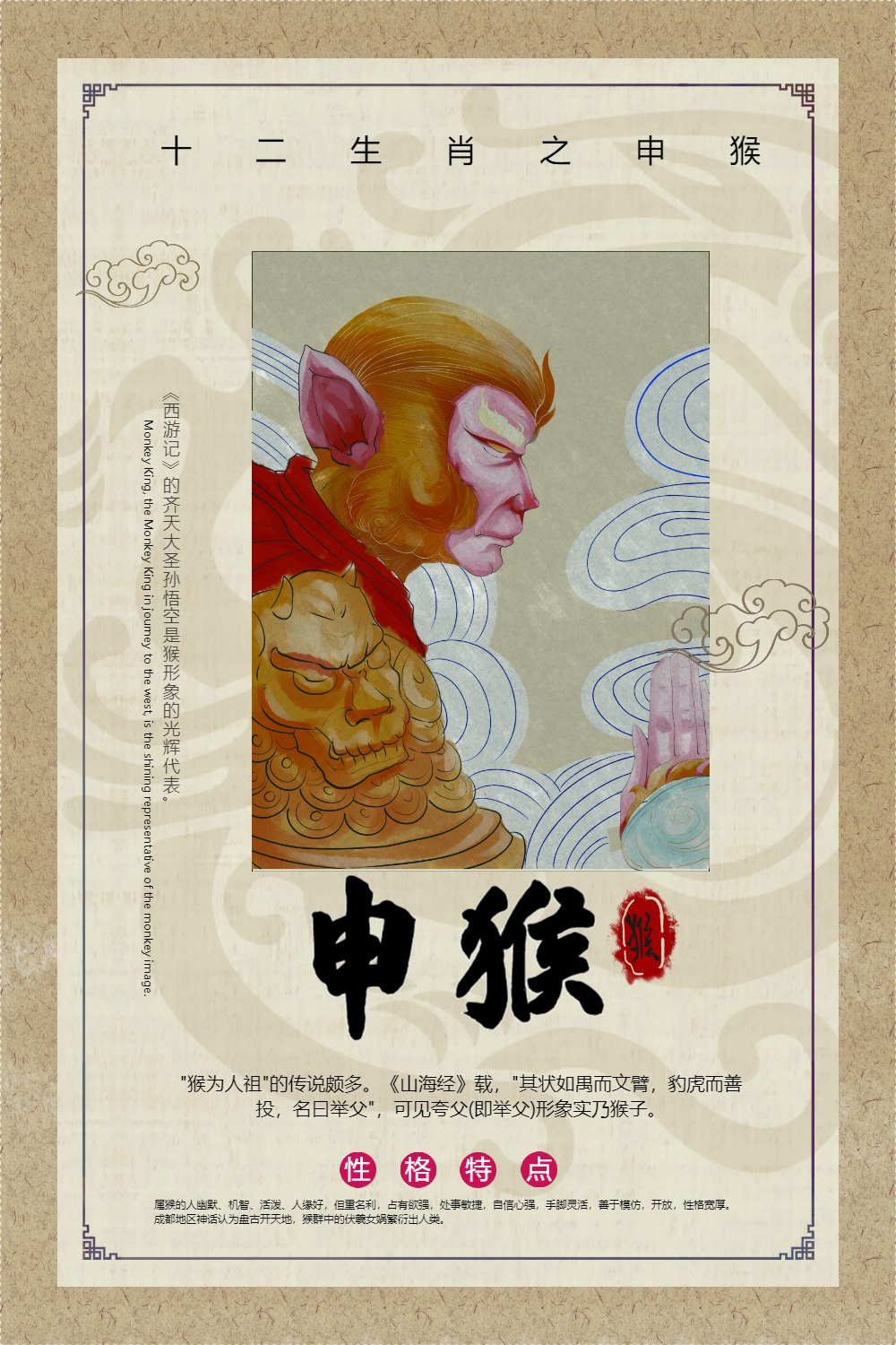 中国风十二生肖申猴海报