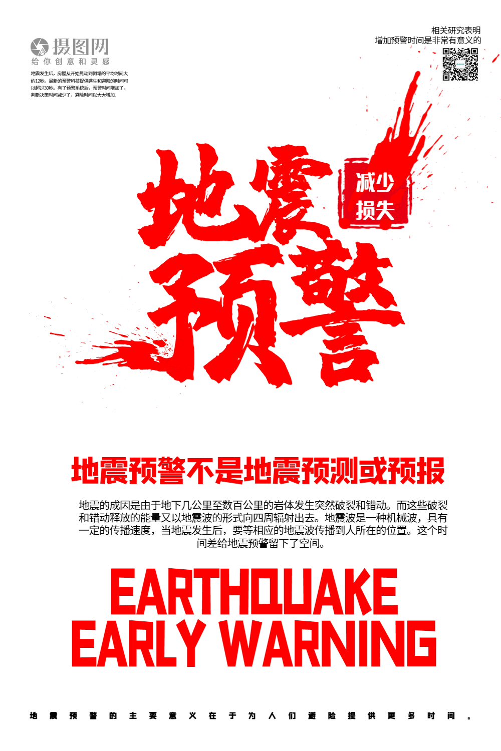 正版简洁地震预警公益宣传海报正版红色喜庆2019高考喜报宣传海报正版