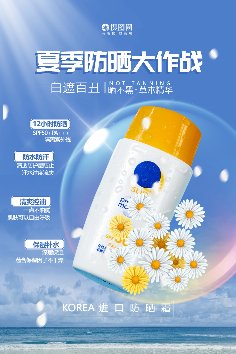 夏日防晒大作战化妆品海报
