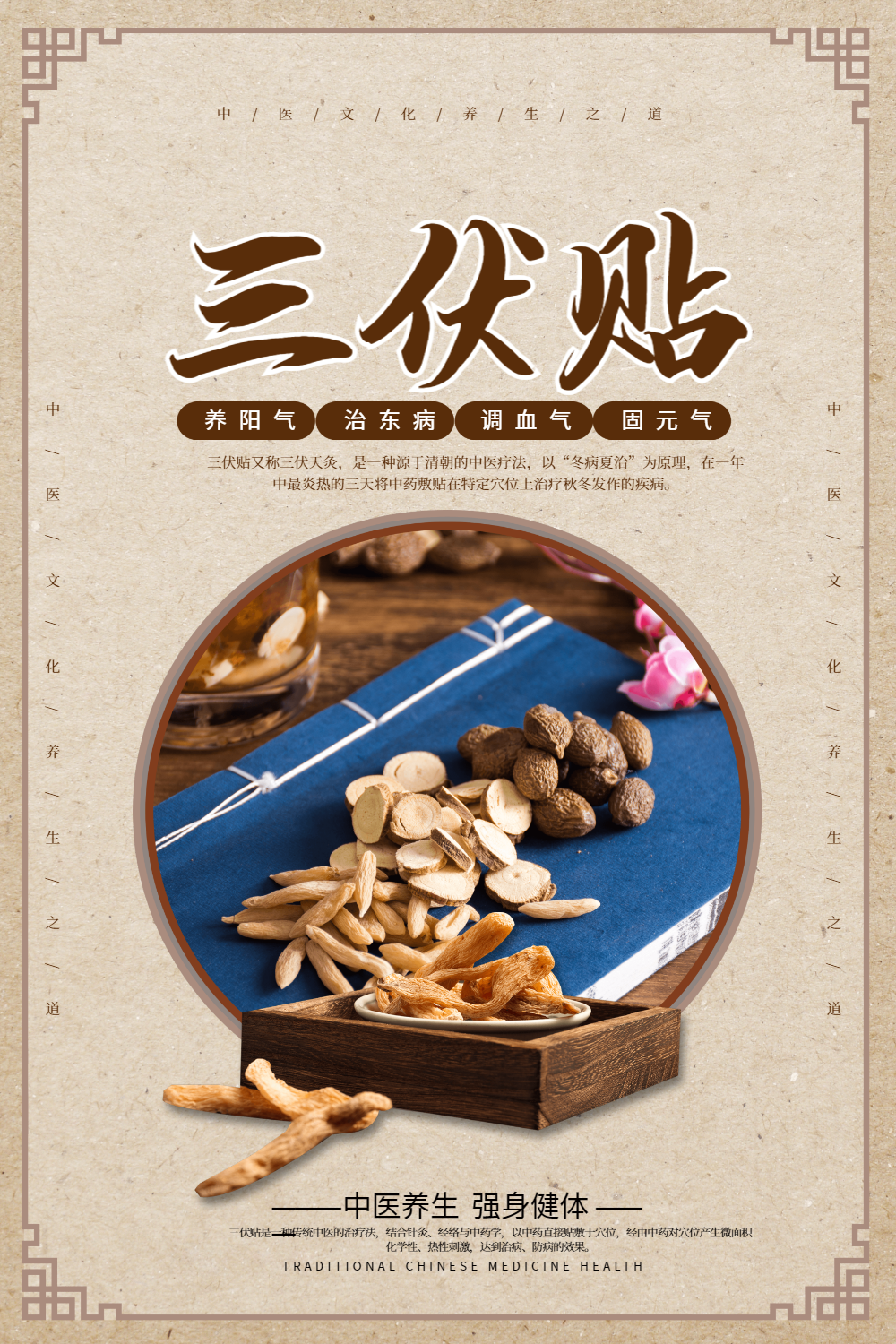 中国风三伏贴养生海报